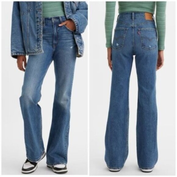 NEW! LEVI'S PREMIUM 70s HIGH FLARE JEANS STRETCH DENIM VINTAGE DISTRESSED sz 25 - Picture 1 of 7